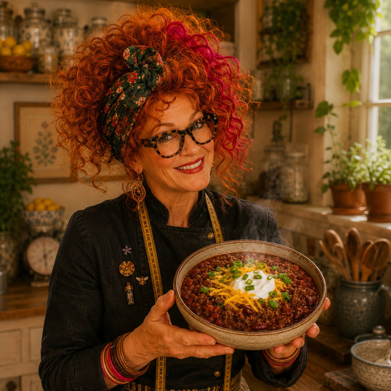 Illustrative Winnie Hollowell scene accompanying Classic Beef Chili Recipe (Thick, Never Watery)