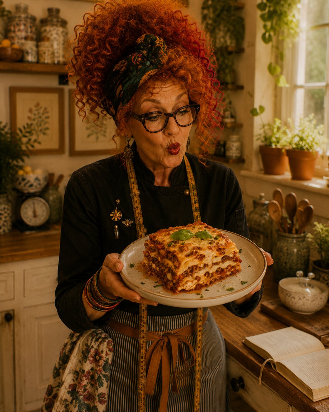 Illustrative Winnie Hollowell scene accompanying Classic Meat Lasagna Recipe (No Watery Layers)