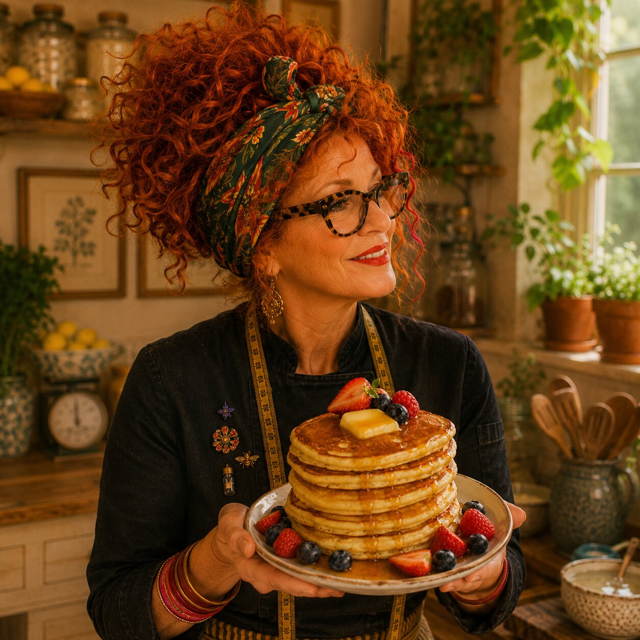 Illustrative Winnie Hollowell scene accompanying Fluffy Buttermilk Pancakes Recipe (No Lumpy Batter)